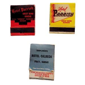 1940s WIDE Striker Matchbooks-2 Hotel Parrish/1 Hotel Calbeck/Kansas